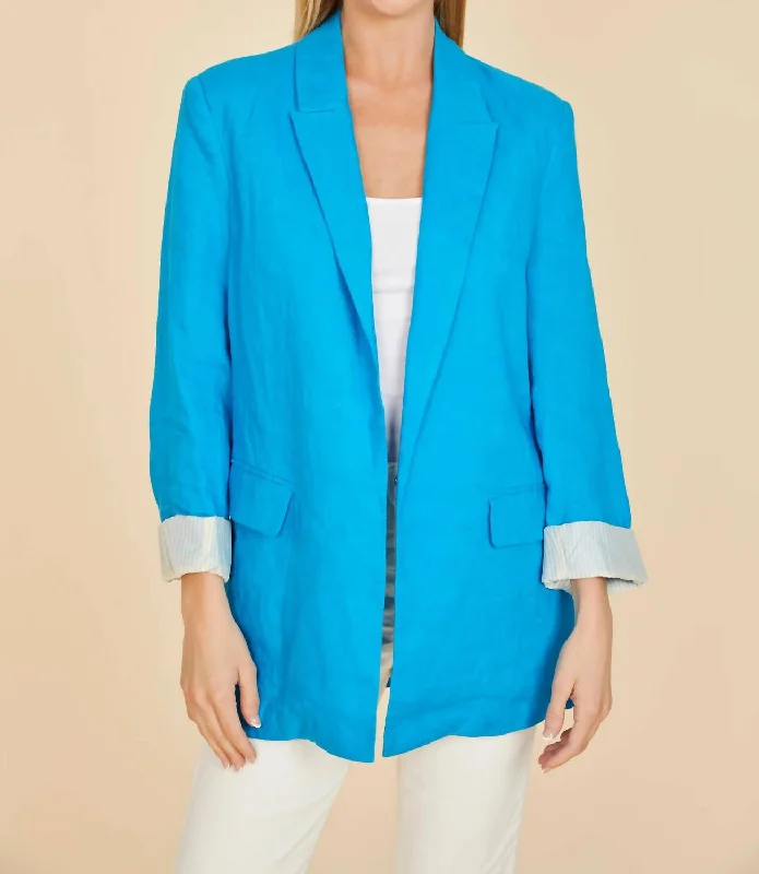 Oveersized Linen Blazer In Cobalt Women's Vintage Suit