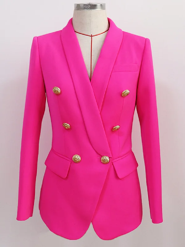 Oversized Fuchsia Double Breasted Blazer Women's Navy Jacket