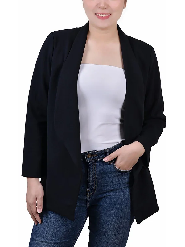 Petites Womens Ponte Solid Open-Front Blazer Women's Leather Blazer