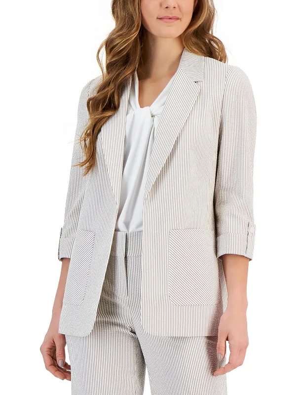 Petites Womens Striped Polyester Open-Front Blazer Women's Handmade Blazer