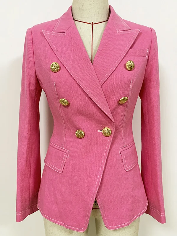 Pink Double Breasted Denim Blazer Women's Classic Blazer