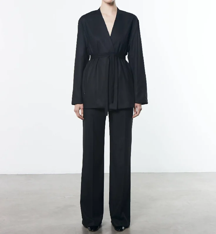 Pinstripe Soft Blazer In Black Pinstripe Women's Custom Suit