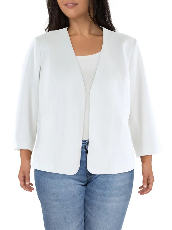 Plus Womens Crepe Business Open-Front Blazer Women's Trendy Jacket