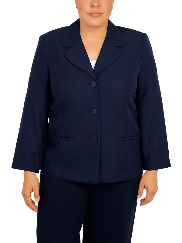 Plus Womens Ribbed Polyester Two-Button Blazer Women's High-End Blazer