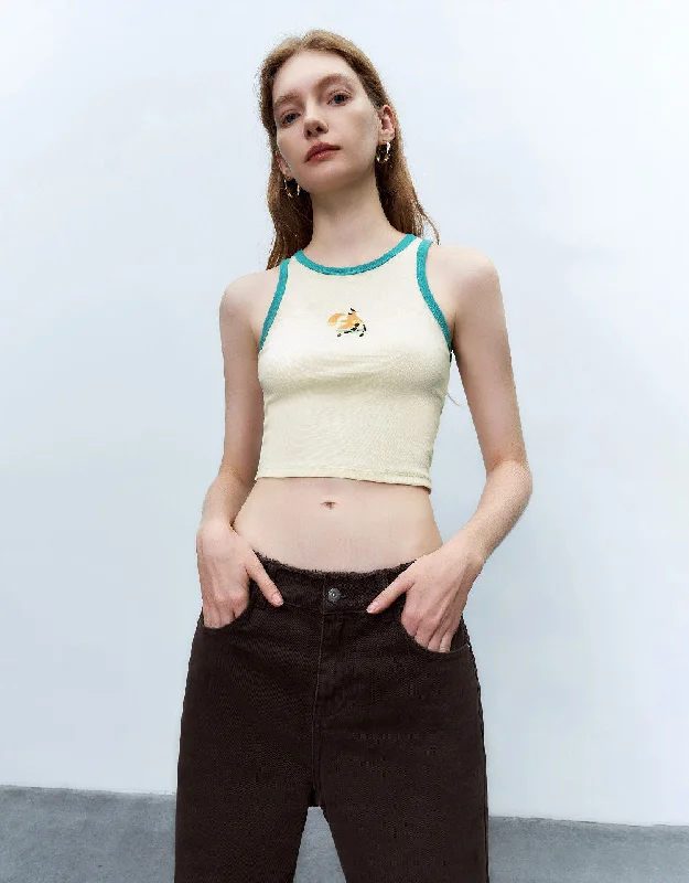 Printed Crew Neck Tank Top sexy tank top