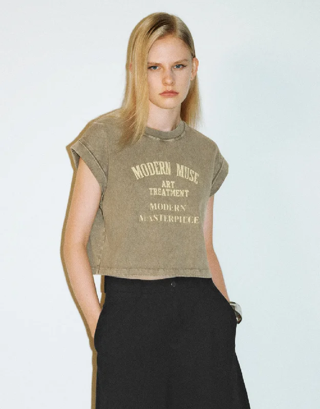 Printed Crew Neck Tank Top layering tank top