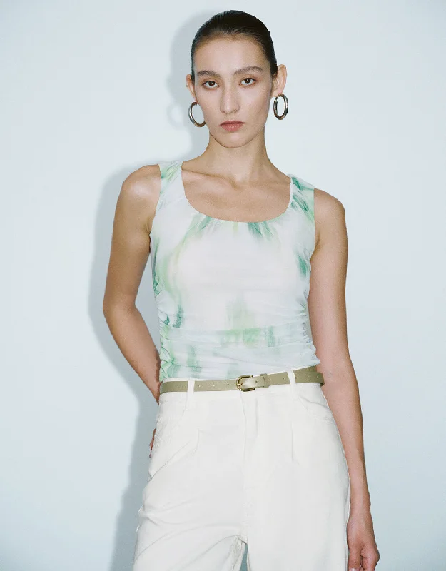Printed U Neck Tank Top loose fit tank