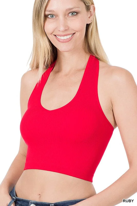 Ribbed Cropped Halter Tank Top / Bralette Zenana off shoulder tank