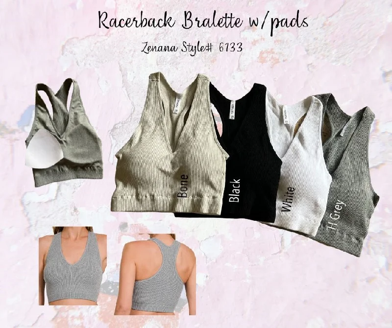 Ribbed Padded Cropped Racerback Tank Top bralette Brami by Zenana cropped tank top