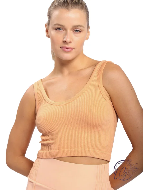 Ribbed Seamless Cropped Tank Top lemon yellow tank
