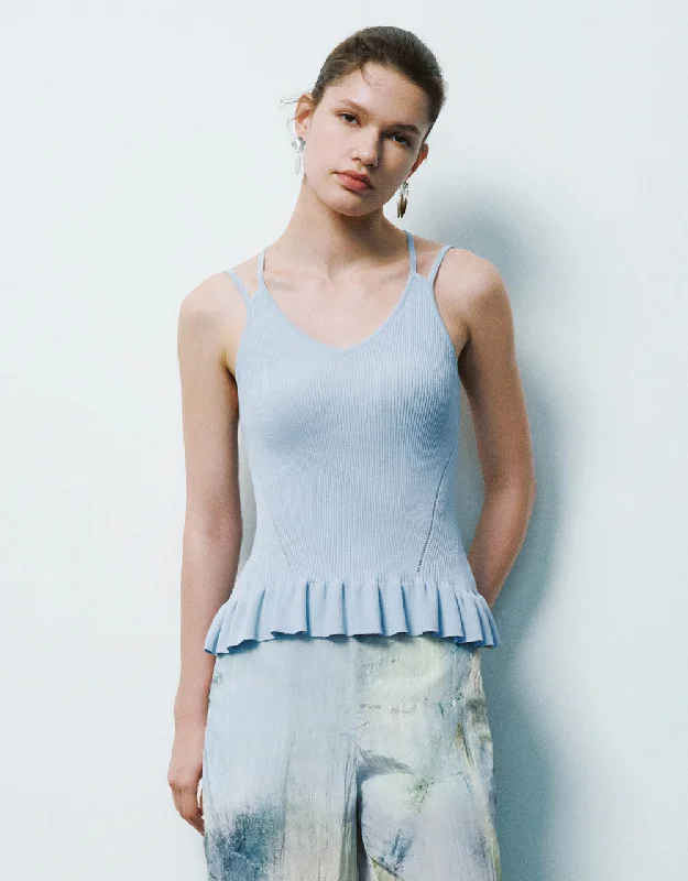 Ruffle Trim V-Neck Knited Tank Top halter tank top