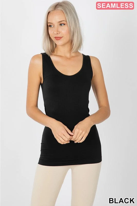 Seemless Scoop Neck Tank Top - Asst Colors by Zenana cold shoulder tank