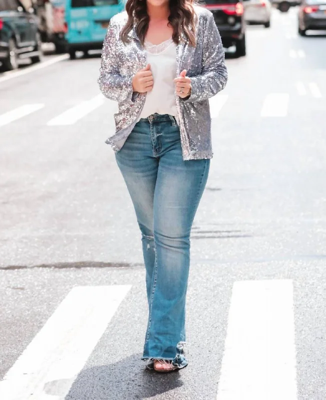 Sequin And The City Blazer In Silver Women's Elegant Suit