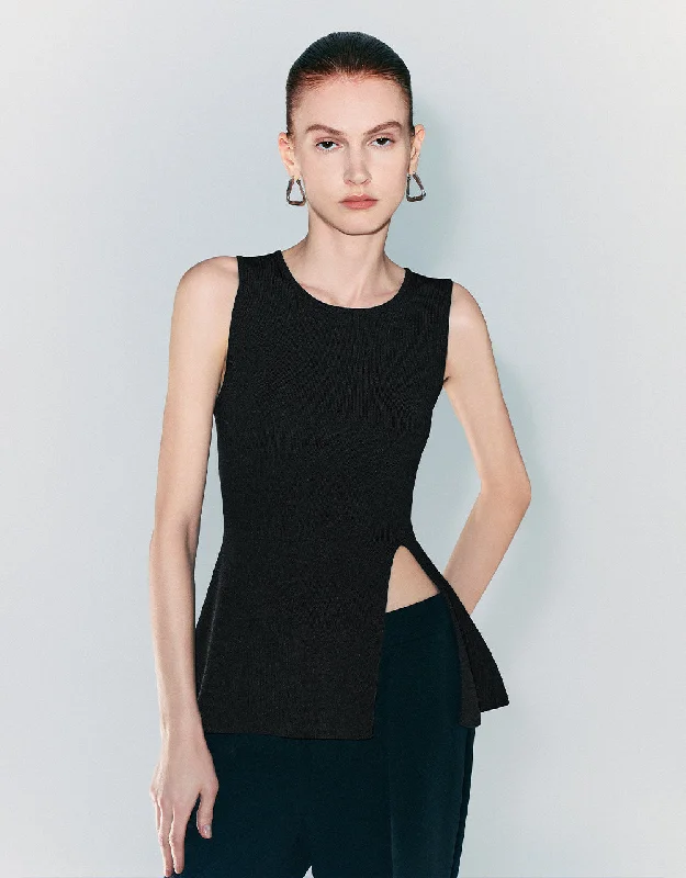 Split Hem Knitted Tank Top workout tank top