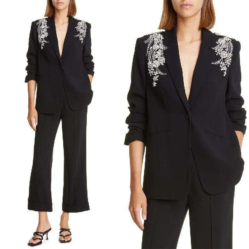 Black Women Pants Suits For Wedding Crystal Beading Mother of the Bride Suit Evening Party Blazer Formal Wear Women's Luxurious Jacket
