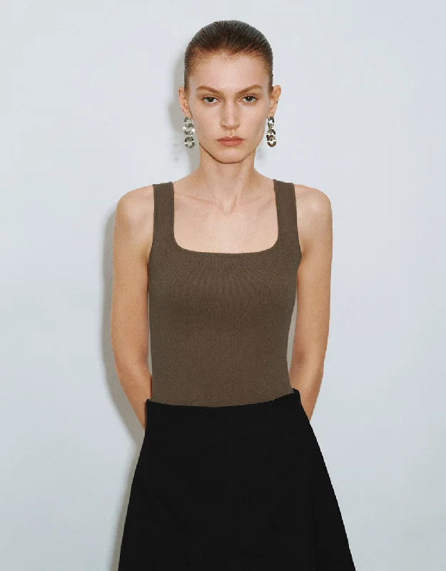 Square-cut Collar Knitted Tank Top lavender tank top