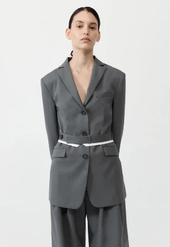Homme Belted Blazer - Pewter Grey Women's High-End Blazer