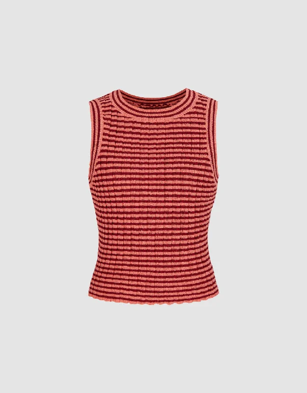 Striped Crew Neck Knitted Tank Top sexy tank top