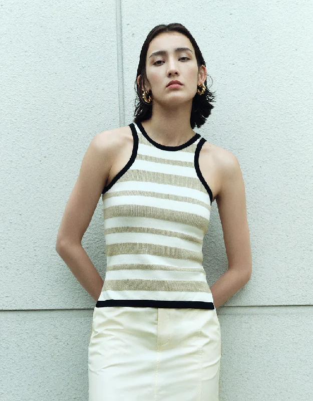 Striped Knitted Tank Top low neck tank