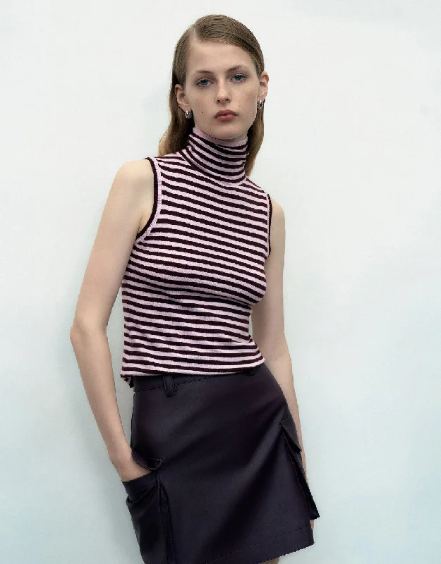 Striped Turtle Neck Knitted Tank Top soft tank top