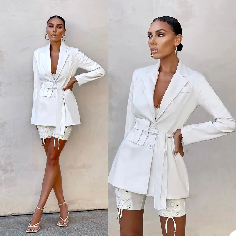 Summer Trousers Set Women Crop Top Sexy Lace-up Blazer Coat High Waist Pants Suit Sets Streetwear 2 Piece Lady Women's Trendy Jacket
