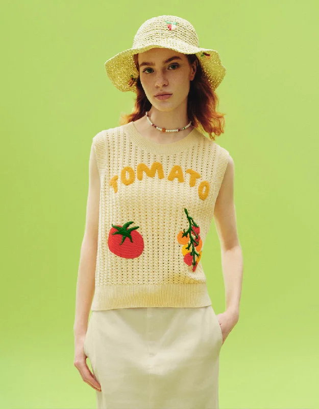 Tomato Embroidered Crew Neck Knitted Tank Top crossback tank top