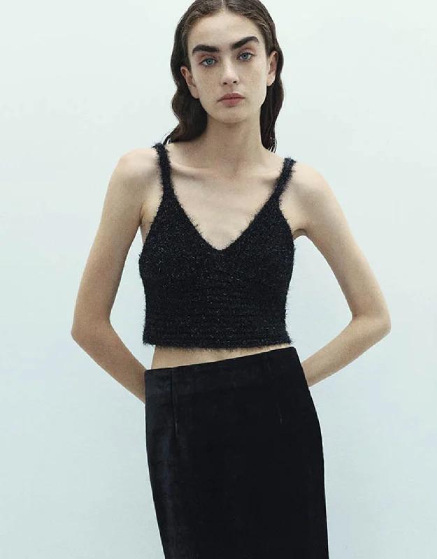 Tweed V-Neck Knitted Tank Top fitness tank top