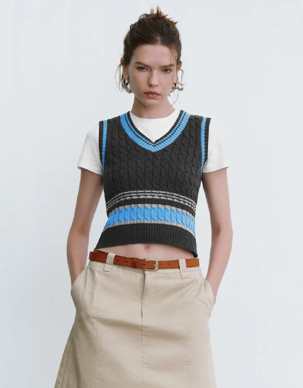 V Neck Knitted Tank Top striped tank top