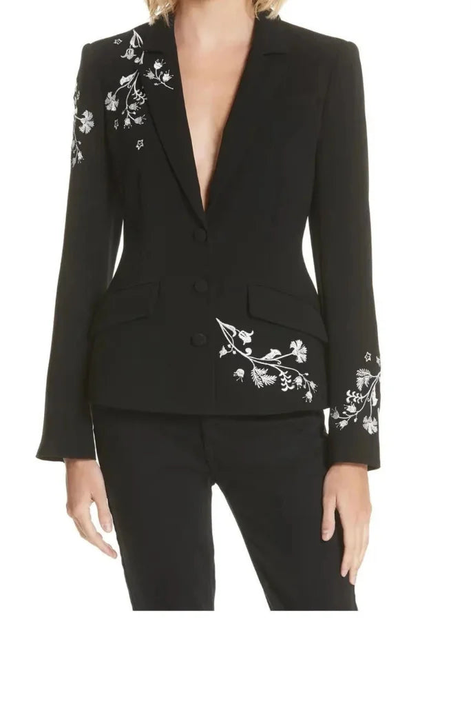 Women Black Embroidery 2 Piece Suit, Wedding Prom Cocktail, Formal Events and Party Blazer Suit For Her Women's Travel Jacket Women Black Embroidery 2 Piece Suit, Wedding Prom Cocktail, Formal Events and Party Blazer Suit For Her Women's Travel Jacket