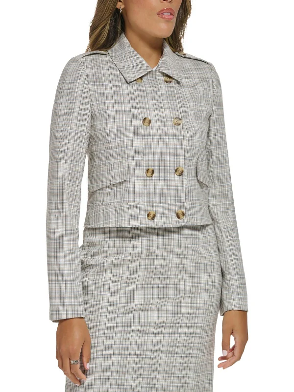 Womens Plaid Cropped Double-Breasted Blazer Women's Handmade Blazer
