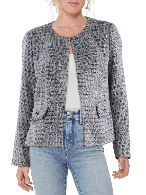 Womens Tweed Long Sleeves Collarless Blazer Women's Brand Blazer