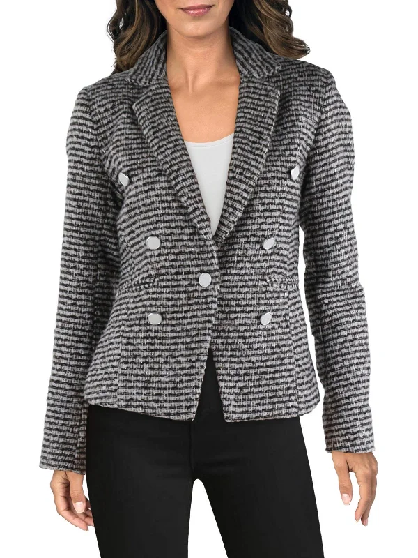 Womens Tweed Notch Collar Double-Breasted Blazer Women's Fashion Blazer
