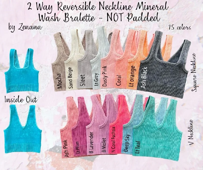 Ribbed Cropped Reversible Neckline Mineral Washed Tank Top Brami Bralette - 15 Colors strappy tank top Ribbed Cropped Reversible Neckline Mineral Washed Tank Top Brami Bralette - 15 Colors strappy tank top