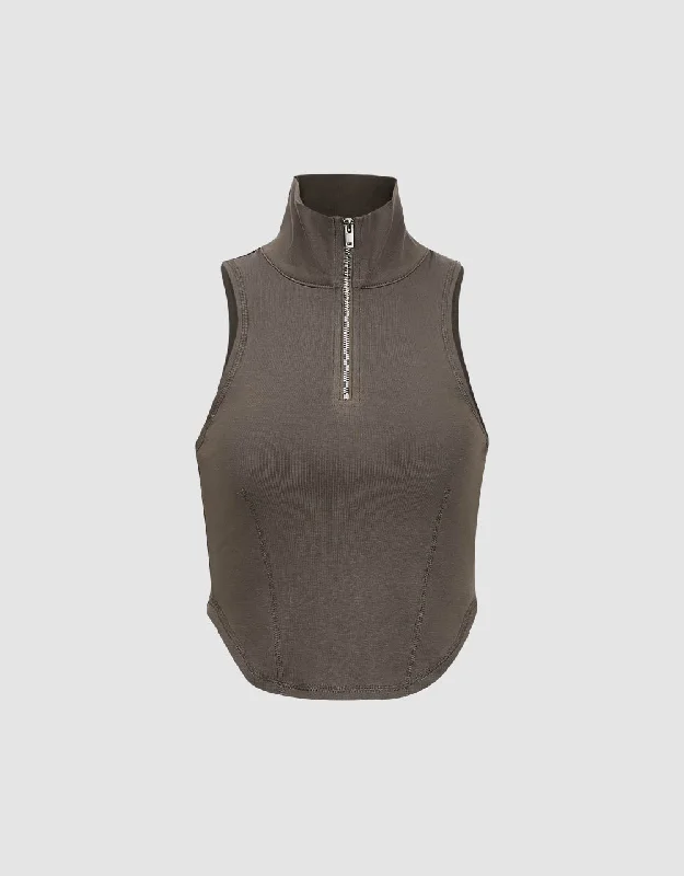 Zip Half Placket Tank Top playful tank top