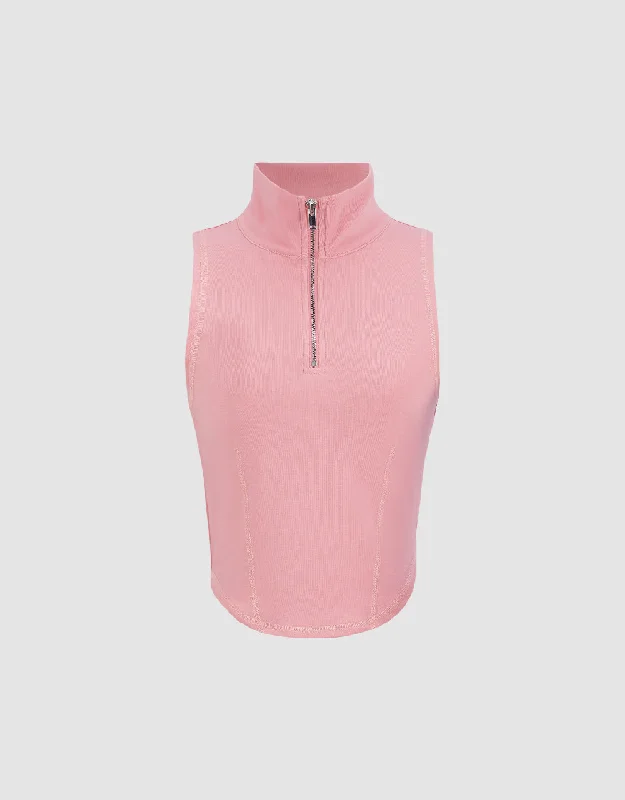 Zip Half Placket Tank Top soft pink tank