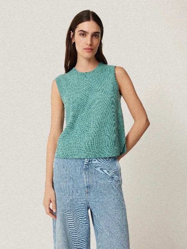 Cotton Blend Crew Tank | Duck Egg fitted tank top