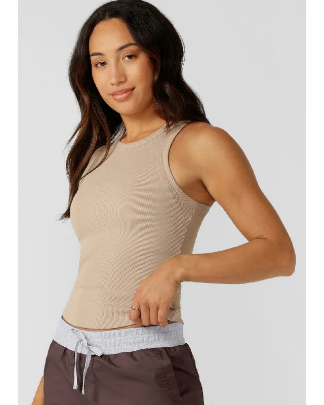 Lorna Jane Basics Rib Tank - Latte ribbed tank top