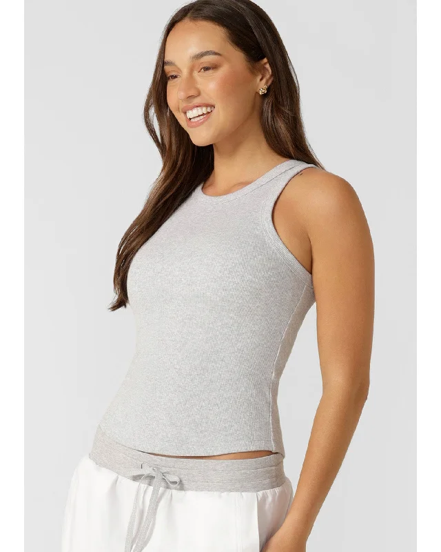 Lorna Jane Basics Rib Tank - Light Grey Marl breathable tank top