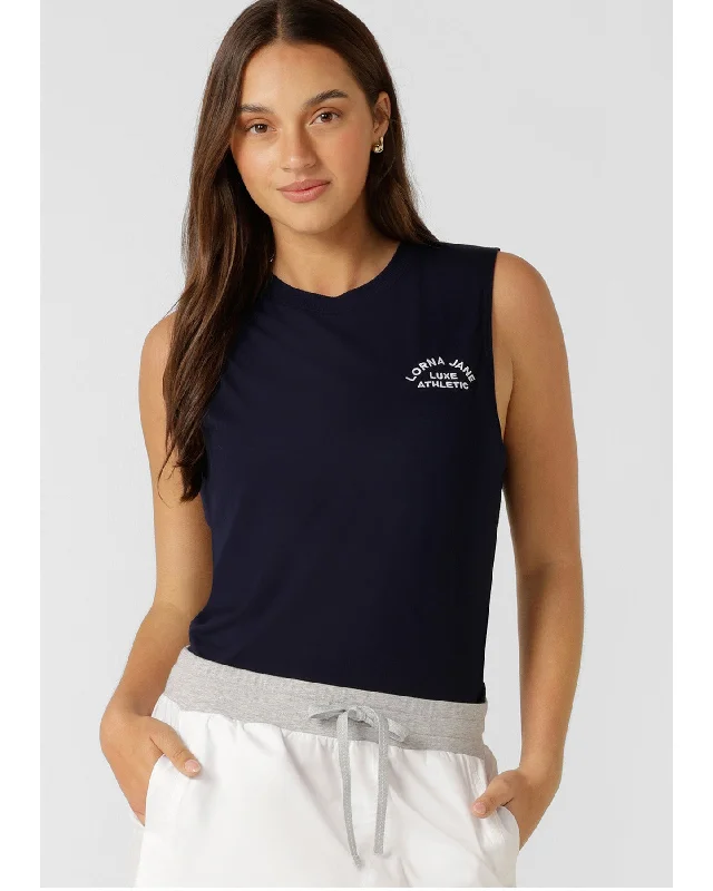 Lorna Jane Lotus Muscle Tank - French Navy summer tank top