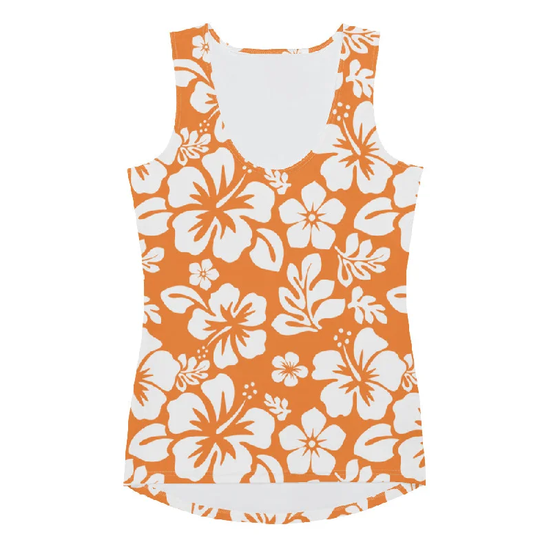Orange and White Hawaiian Flowers Women's Athletic Swim Tank Top adorable tank top