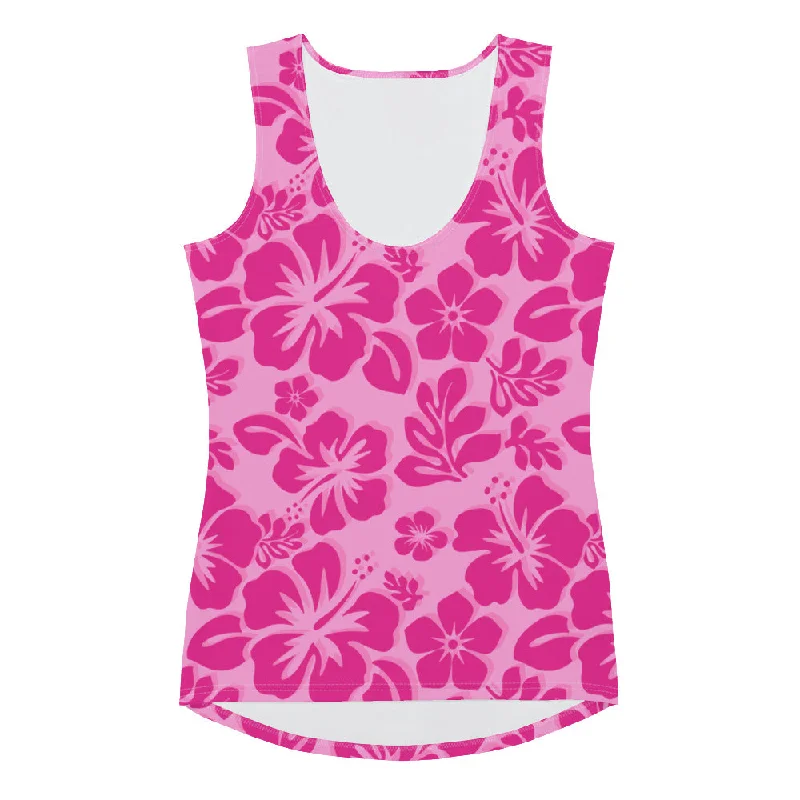 Raspberry Pinks Hawaiian Flowers Women's Athletic Swim Tank Top flirty tank top