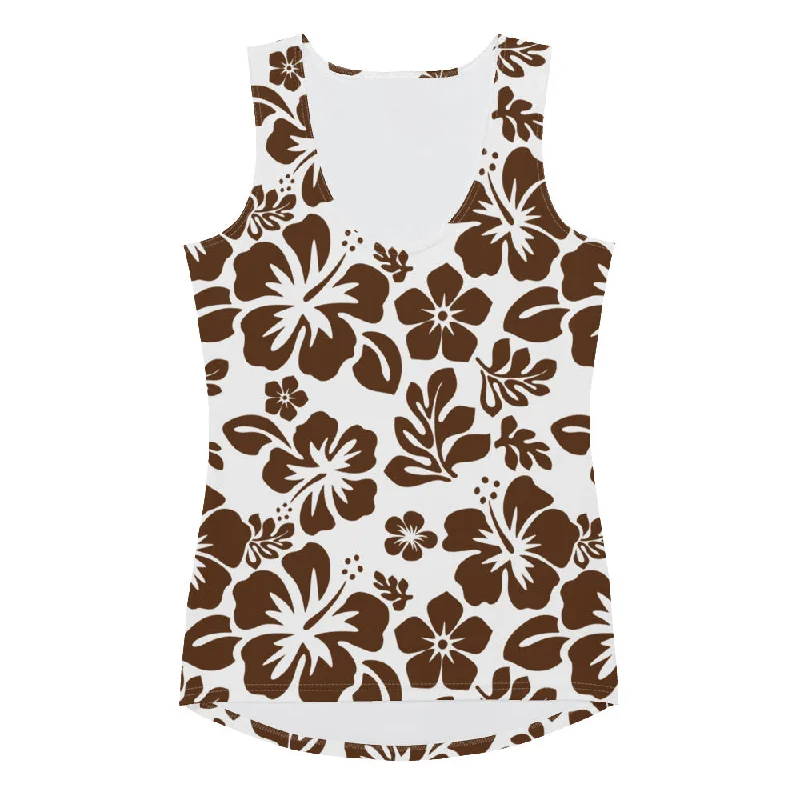 White and Brown Hawaiian Flowers Women's Athletic Swim Tank Top lime green tank