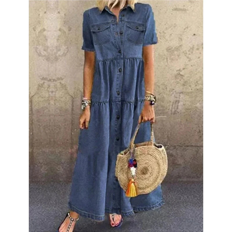 Fashion Casual Splicing Cardigan Vintage Long Dress Notch Collar Peter Pan Collar Cowl Neck