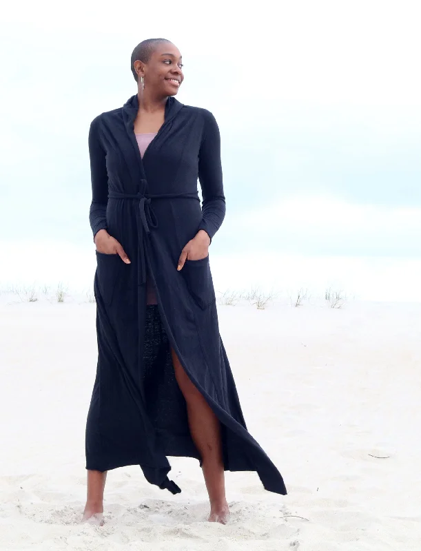 Hooded Simplicity Belted Long Cardigan Knit Fabric Woven Fabric Fleece Fabric