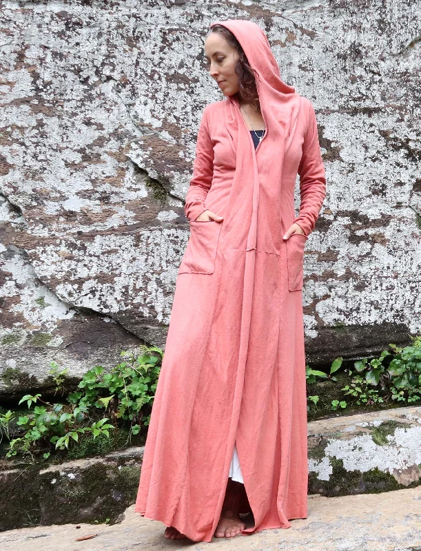 Hooded Tie Front Simplicity Long Cardigan Front Pockets Side Pockets Patch Pockets