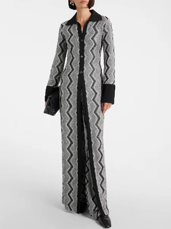 Long Knit Zig Zag Lamé Cardigan Dress Button Cardigan Zip Cardigan Pullover Cardigan