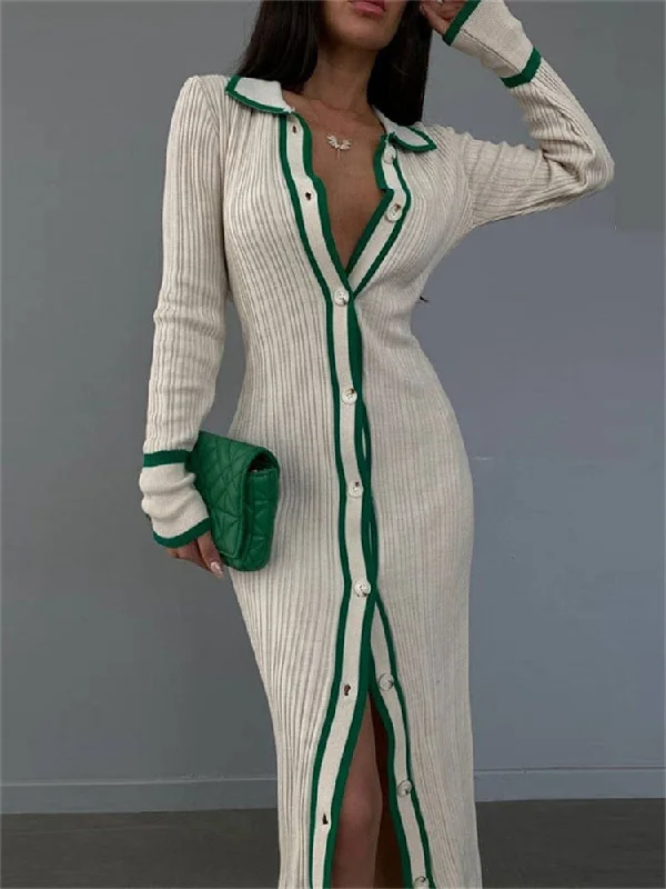 Patchwork Slim V-Neck Dress Cardigan For Women Contrast Long Sleeve High Street Maxi Dress Female Elegant Party Dress Fleece Fabric Down Fabric Feather Fabric Patchwork Slim V-Neck Dress Cardigan For Women Contrast Long Sleeve High Street Maxi Dress Female Elegant Party Dress Fleece Fabric Down Fabric Feather Fabric