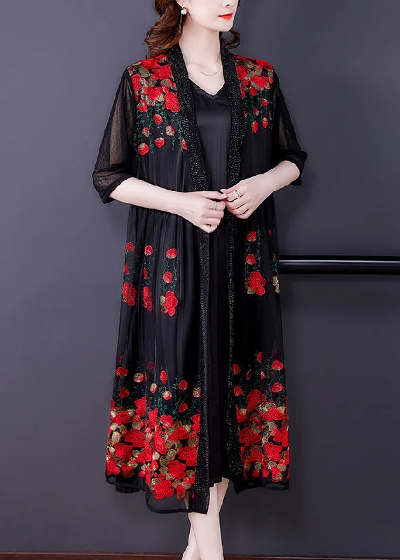 Red V Neck Zircon Tulle Long Sunscreen Cardigan Summer Nylon Fabric Polyester Fabric Spandex Fabric Red V Neck Zircon Tulle Long Sunscreen Cardigan Summer Nylon Fabric Polyester Fabric Spandex Fabric