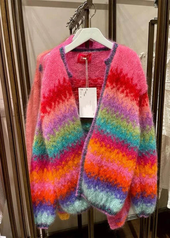 Stylish Multicolor V Neck Cozy Knit Cardigans Fall Glossy Satin Silk