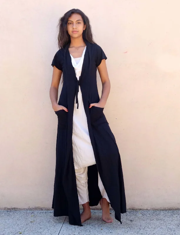 Tie Front Simplicity Long Cardigan Cotton Fabric Linen Fabric Terry Fabric